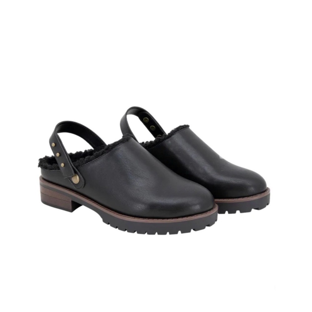 Kensie NIB Wrylie Clog Slingback Heeled Shoe Black Women Sz 7‎ Sherpa Lined